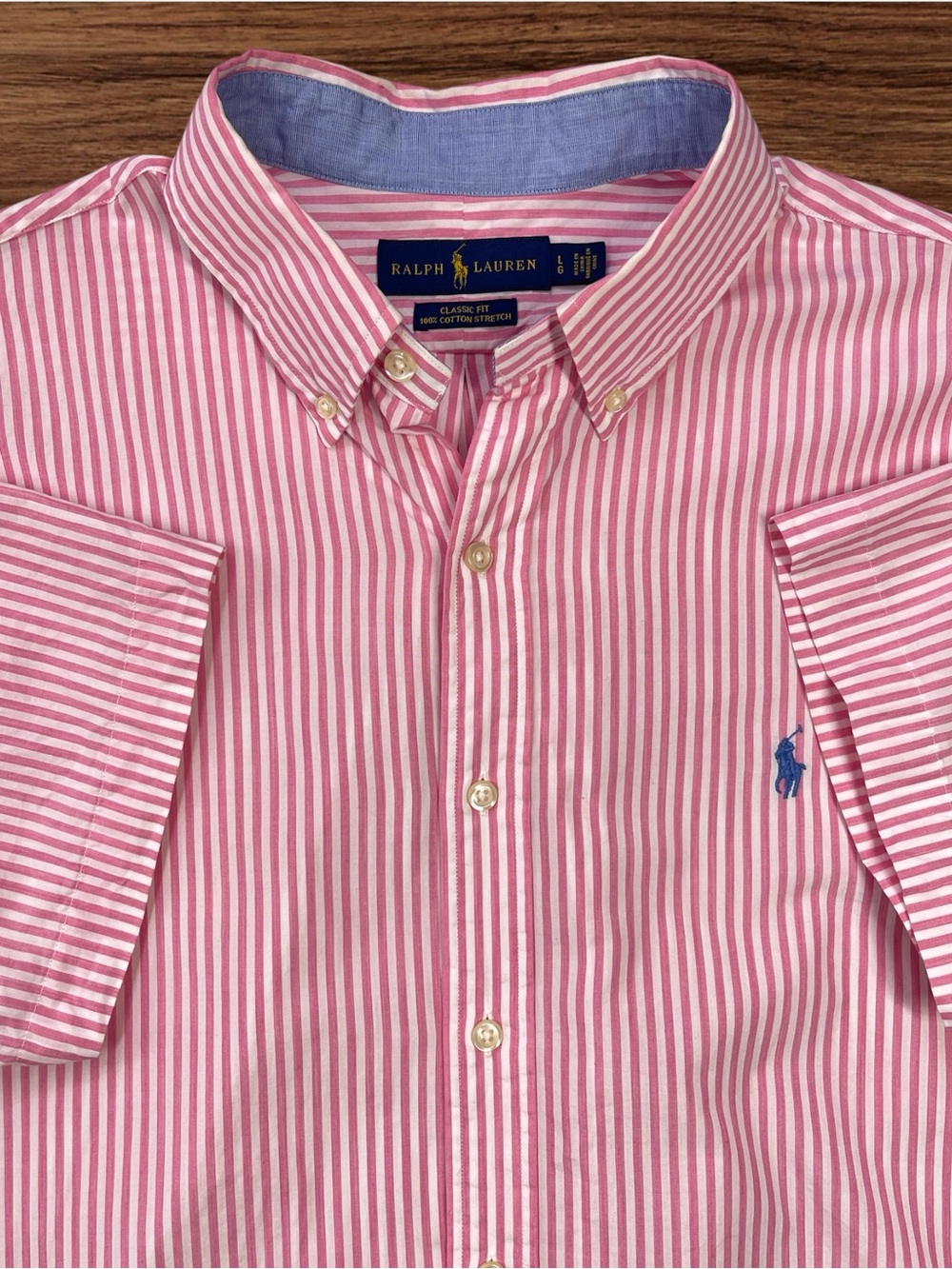 Ralph Lauren Short Sleeve Button Down Pink & White Stripes Classic Fit Medium - Picture 3 of 4
